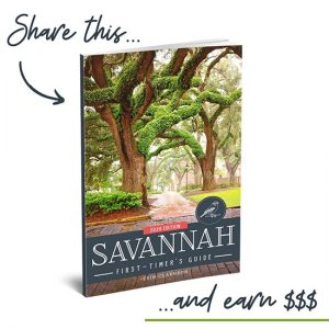 Savannah First-Timer's Guide book cover misty scene in Chatham Square