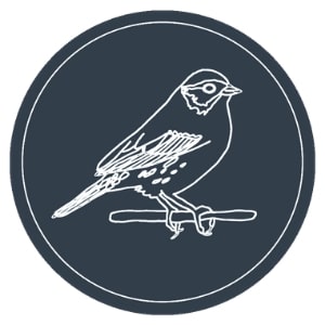 LOGO: Savannah Sparrow outlined in white on navy background
