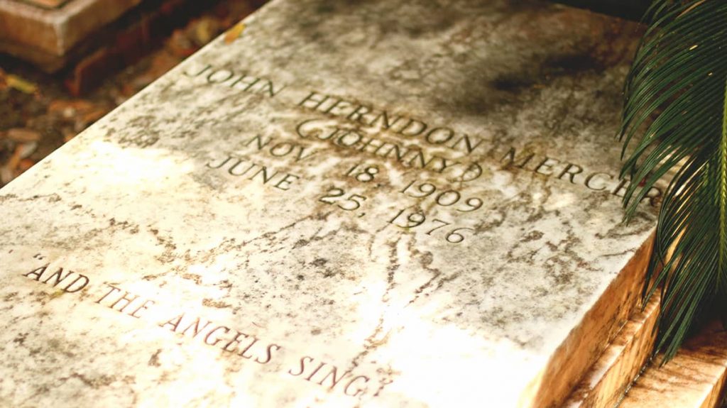 John "Johnny" Herndon Mercer's headstone reads "and the angels sing"