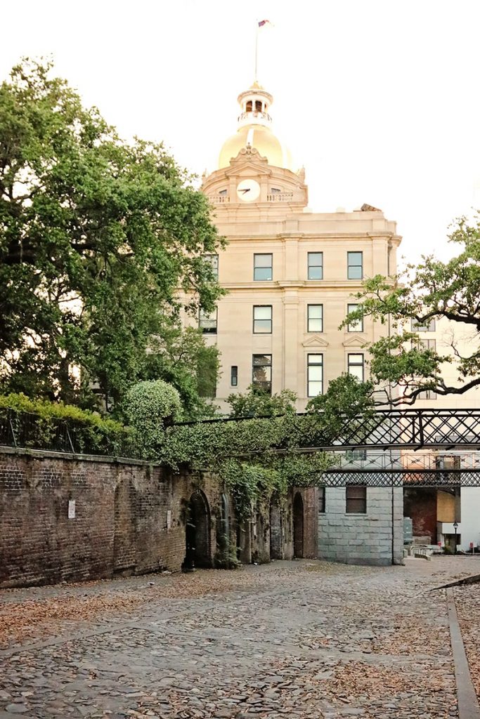 View of Savannah's City Hall with the Cluskey Vaults in view to the east of the building