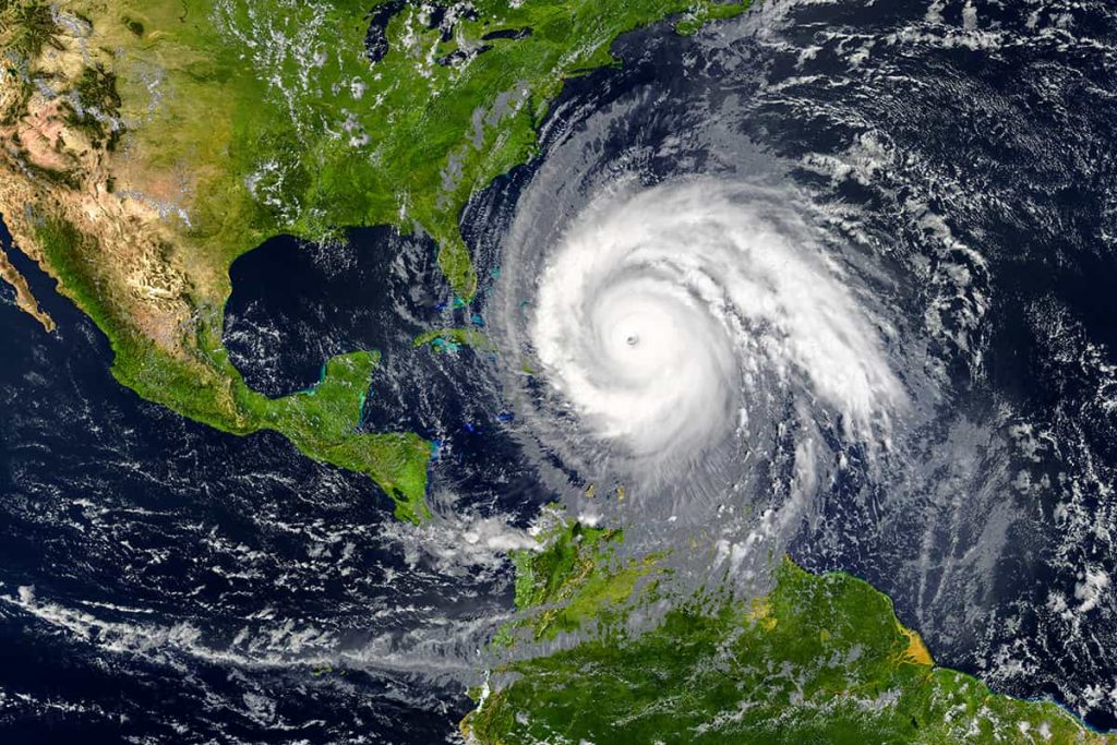 Satellite image of a hurricane headed towards the East Coast of the United States