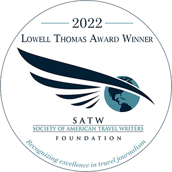 Award recognizing Savannah First-Timer's Guide as a recipient of the 2022 Lowell Thomas Award for Excellence in Journalism for 2022. It includes the logo for the Society of American Travel Writers (SATW)