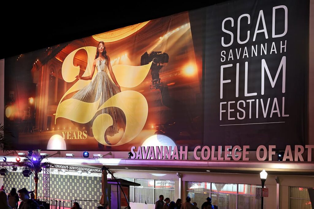 Marquee for the SCAD Savannah Film Festival's 25th anniversary celebration