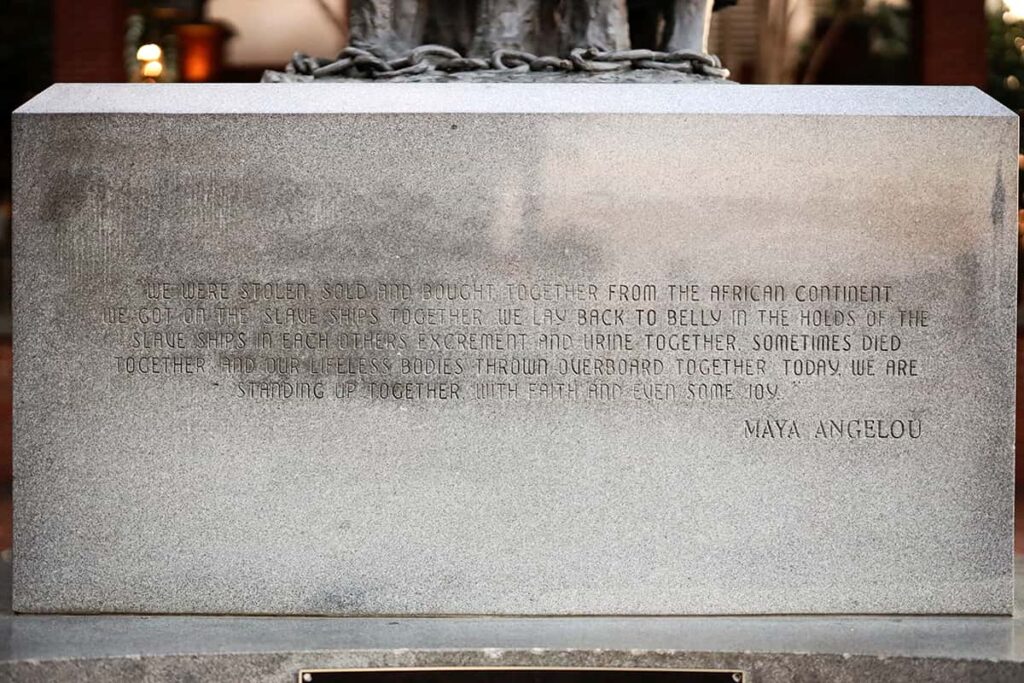 Inscription by Maya Angelou etched into the African American Monument in Savannah